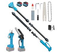 Set Motosega Elettrica 8" e Tronchese, Kit Potatura con Asta Telescopica 200 cm, 2 Batterie, Lame per Taglio Alberi