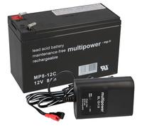 Set Multipower Batteria Al Piombo MP8-12C Pb 12V/8Ah + Caricatore AGM Per 7,2 7