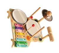 Set musicale completo per bambini con tamburi in legno e accessori progettati per bambole per la coordinazione occhio-mano dai 3 anni in
