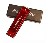 Set musicale per armonica a bocca in acciaio inossidabile con 10 fori in do e strumento a fiato in legno(Red)