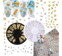 Set Nail Art-2 Scatola Marina Nail Charm Stella+2 Fogli 3D Adesivi con Conchiglie,Stickers Autoadesivi,Ciondoli Metallici per Decorazioni Unghie e Gioielli Fai da Te