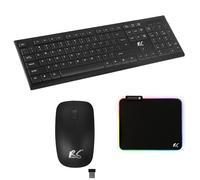NanoRS Tastiera wireless QWERTY + mouse + set tappetino per mouse | 2,4 GHz, portata: fino a 10 m | risoluzione del mouse: 1200 DPI | ricevitore Nano USB | design piatto, funzionamento a batteria,