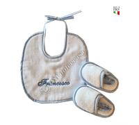 Set Nascita 0-6 Mesi Bavaglia con Ricamo Personalizzato più Ciabatte Elastico
