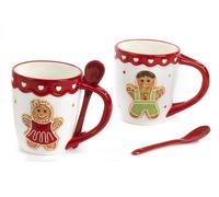 Set Natalizio 2 Tazze e Cucchiaini Omino Marzapane 10.7cm 2 Versioni Ceramica
