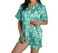 Set natalizio da donna, biancheria intima da donna, alla moda, casual, con stampa natalizia, pantaloncini e pantaloni da pigiama, set per la casa e per interni, abiti da regalo, Verde menta, M