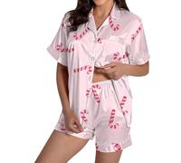 Set natalizio da donna, biancheria intima da donna, alla moda, casual, con stampa natalizia, pantaloncini e pantaloni da pigiama, set per la casa e per interni, abiti da regalo, rosa, XL