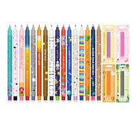 Set natalizio di 15 penne in gel per cancellare + 12 ricariche, con inchiostro termosensibile, Kawaii diversi motivi animali, multicolore sensibile alla temperatura, punta da 0,7 mm (pascolo)