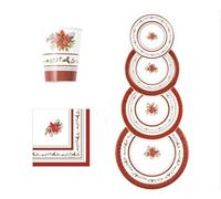 Set Natalizio: Piatti, Bicchieri e Tovaglioli (21cm, 24cm, 27cm, 33cm, 250cc) (Red royal)