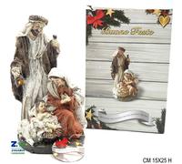 SET NATIVITA' PRESEPE CON PECORA CM 15X25 H IN RESINA SU BASE EFFETTO ROCCIA