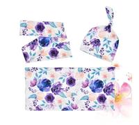 Set Neonata Fasce Testa Cappello e Coperta Stampa Floreale | Tre Pezzi, Tessuto Floccato, per Foto e Occasioni Speciali, Accessori per Ragazzo Ragazza e Infante