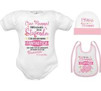 Set neonato 3 mesi femmina 3 pezzi - body, cappellino e bavetta con frasi dolci - Regalo nascita neonata, compleanno e festa della mamma - “Sei stupenda mamma”