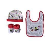 Set Neonato 3 Pezzi Disney Mickey Mouse Minnie Cappellino+Scarpette+Bavetta