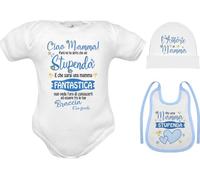 Set neonato 6 mesi 3 pezzi - body, cappellino e bavetta con frasi dolci - Regalo nascita neonato, compleanno e festa della mamma - “Sei stupenda mamma”