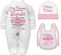 Set neonato 6 mesi 3 pezzi - Tutina, cappellino e bavetta con frasi dolci - Regalo nascita neonata, compleanno e festa della mamma - “Sei stupenda mamma”