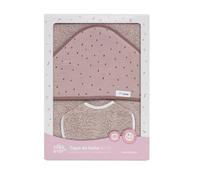 Set Neonato Accappatoio con Cappuccio 1x1 m · MUSSOLA "Puntos" · Rosa Makeup· 100% Cotone & Bavlagino Rotondo 20x20 cm · INTERBABY