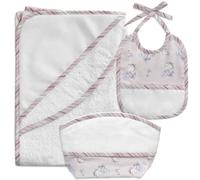 Set neonato da ricamare a punto croce, Trousse Portaoggetti, Bavaglino e Accappatoio a Triangolo con Tela Aida, Coordinato Regalo Nascita Fantasia Bimbo con Bici (05 Rosa)