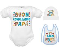 Set Neonato idea regalo compleanno papà - Body per neonati, Cappellino e Bavetta neonati. Abbigliamento per neonato con Frase body buon compleanno papà taglia 12-18 mesi