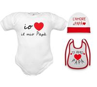 Set neonato Io amo il mio papà - Body maniche corte, Cappello e Bavetta in Cotone idea ragalo 6 mesi