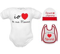 Set neonato Io amo la mia mamma - Body maniche corte, Cappello e Bavetta in Cotone idea ragalo 12 mesi