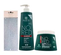 SET NO RED, Anti-Rosso, Per Capelli Castani Medi e Scuri: Shampoo, Dona Lucentezza e Idratazione 500ml + Maschera Nutre, Illumina Ed Elimina i Riflessi Rossi Indesiderati 500ml + Fascia Per Capelli