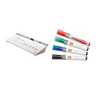 Set Nobo Lavagna Portatile con Pennarello e cassetto portaoggetti, Cancellabile, Senza Cornice, 458 x 154 mm, 1905174 + 4 Pennarelli a inchiostro liquido, Punta tonda da 3 mm, Assortiti, 1902408