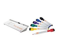 Set Nobo Lavagna Portatile con Pennarello e cassetto portaoggetti, Cancellabile, Senza Cornice, 458 x 154 mm + 6 Pennarelli cancellabili a secco, Punta a sfera da 2 mm magnetici, cancellino, Assortiti