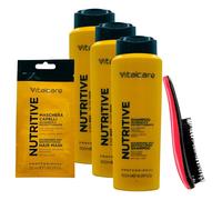 SET NUTRITIVE Con Ceramidi Vegetali e Pantenolo, Per Capelli Secchi, Spenti: 3x Shampoo Nutriente e Ristrutturante 500ml + Maschera Capelli Nutriente e Ristrutturante 25ml + Spazzola