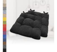 Set of 2 Black Faux Linen Seat Cushions 95x95x8 cm Cozy Chair Pads with Ties for Garden Kitchen Dining Room - Square Outdoor/Indoor Cushions