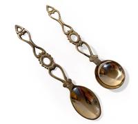 Set of 2 brass Love Spoons, wedding tokens, rustic decor, housewarming gift