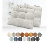 Set of 2 Cream Corduroy Seat Cushions 55x55x8 cm Cozy Chair Cushions with Ties Garden Kitchen or Dining Room Square Design for Comfort And Style