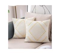 Set of 2 Cushion Covers 45x45cm, Bohemian Decorative Cushion Modern Woven Square Pillow Case for Sofa Bedroom Living Room, Yellow and White