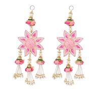 Set of 2 Door Hanging with Artificial Rose Flower Made up of MDF Cloth Flower Wooden Beads Home Wall Temple Door Festival Hanging Indian Traditional Festival Diwali Decorations(Size:-16"X5") (Pink)