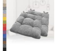 Set of 2 Grey Seat Cushions 85x85x8 cm Square Chair Cushions with Ties Cozy Imitation Linen for Garden Kitchen Dining Room Comfortable Seat Pads