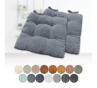 Set of 2 Light Grey Blue Corduroy Chair Cushions 50x50x15 cm Cozy Ties for Garden Kitchen Dining Room Square Seat Pads for Comfort And Style