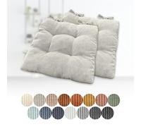 Set of 2 Light Grey Corduroy Seat Cushions 45x45x8 cm - Cozy Chair Cushions with Ties for Garden Kitchen or Dining Room - Square Design for Comfort And Style