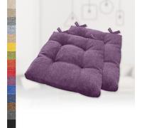 Set of 2 Purple Square Seat Cushions 100x100x8 cm Soft Imitation Linen Chair Cushions with Ties for Garden Kitchen or Dining Room Cozy Comfort Essentials