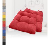Set of 2 Red Square Seat Cushions 100x100x6cm Cozy Imitation Linen Chair Cushions with Ties for Garden Kitchen Dining Room Comfortable Seating Accessory