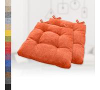 Set of 2 Red Square Seat Cushions 80x80x8 cm Cozy Imitation Linen Chair Cushions with Ties for Garden Kitchen or Dining Room Use