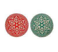 Set of 2 Round Mat Aasan Velvet Pooja Cloth Cloth with Sequence Work for Multipurpose Pooja Indian Traditional Festival Laxmi Poojan Ganesha Decorations Item and Article (Size:- 11" X11")(Red,Green)