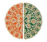 Set of 2 Round Mat Aasan Velvet Pooja Cloth Cloth with Sequence Work for Multipurpose Pooja Indian Traditional Festival Laxmi Poojan Ganesha Decorations Item Article(Size:- 11" X11")(Orange,Green)
