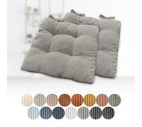 Set of 2 Square Cushions 80x80x6cm Comfortable Chair Pads with Ties Grey Corduroy Seat Cushions for Dining Room Kitchen or Garden Chairs