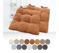 Set of 2 Square Seat Cushions 85 x 85 x 8 cm Cozy Corduroy Chair Cushions with Ties for Garden Kitchen or Dining Room - Dark Grey Color
