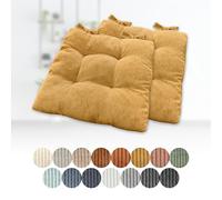 Set of 2 Square Seat Cushions 95x95x8cm Cozy Chair Cushions with Ties for Garden Kitchen Dining Room Soft Corduroy Fabric Stylish Brown/Yellow Color