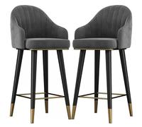 Set of 2 Velvet Swivel Bar Chairs with Curved Backrest Footrest and Anti Slip Foot Pads Counter Height Stools for Home Pub Kitchen and Dining Room Tall Chairs (29.5") in Dark Grey Color