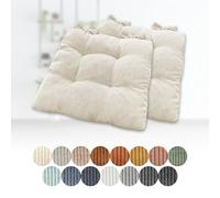 Set of 2 White Corduroy Seat Cushions 50x50x15 cm Cozy Chair Cushions with Ties for Garden Kitchen Dining Room Indoor & Outdoor Use