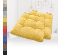 Set of 2 Yellow Square Seat Cushions 100x100x6 cm Cozy Imitation Linen Chair Cushions with Ties for Garden Kitchen or Dining Room Use