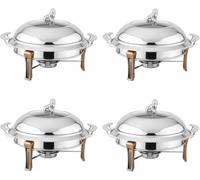 Set of 24 Dishes with Round Stainless Steel Stoves, Heating Tray for Buffet, with Alcohol Oven And Lid, for Weddings, Parties, Banquets And Events ~/ (4pack 26cm)