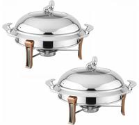 Set of 24 Dishes with Round Stainless Steel Stoves, Heating Tray for Buffet, with Alcohol Oven And Lid, for Weddings, Parties, Banquets And Events ~/ (2pcsk 26cm)