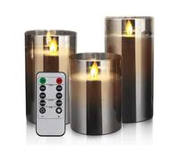 Set of 3 Flickering Flame LED Candles, 300 Hours Flameless Candles with Remote and Timer Function