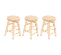 Set of 3 Mini Wooden Round Stools Reusable Doll House Accessories Beige
